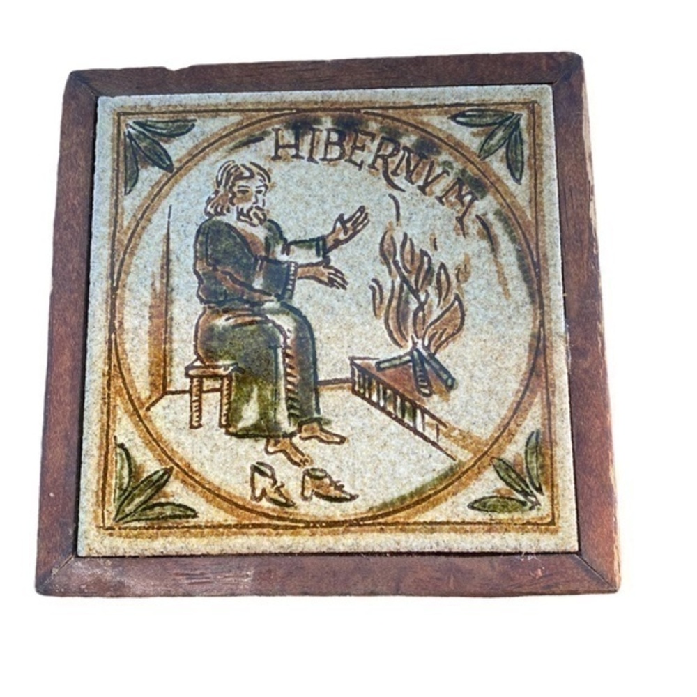 Vintage Terra Cotta Painted Tile Trivet Wall Decoration Made In Italy